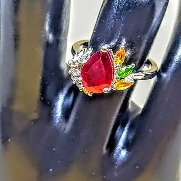 Real Ruby, Sapphire 925 Sterling Silver Set: Necklace & Ring Sz 7 - Picture 2 of 4